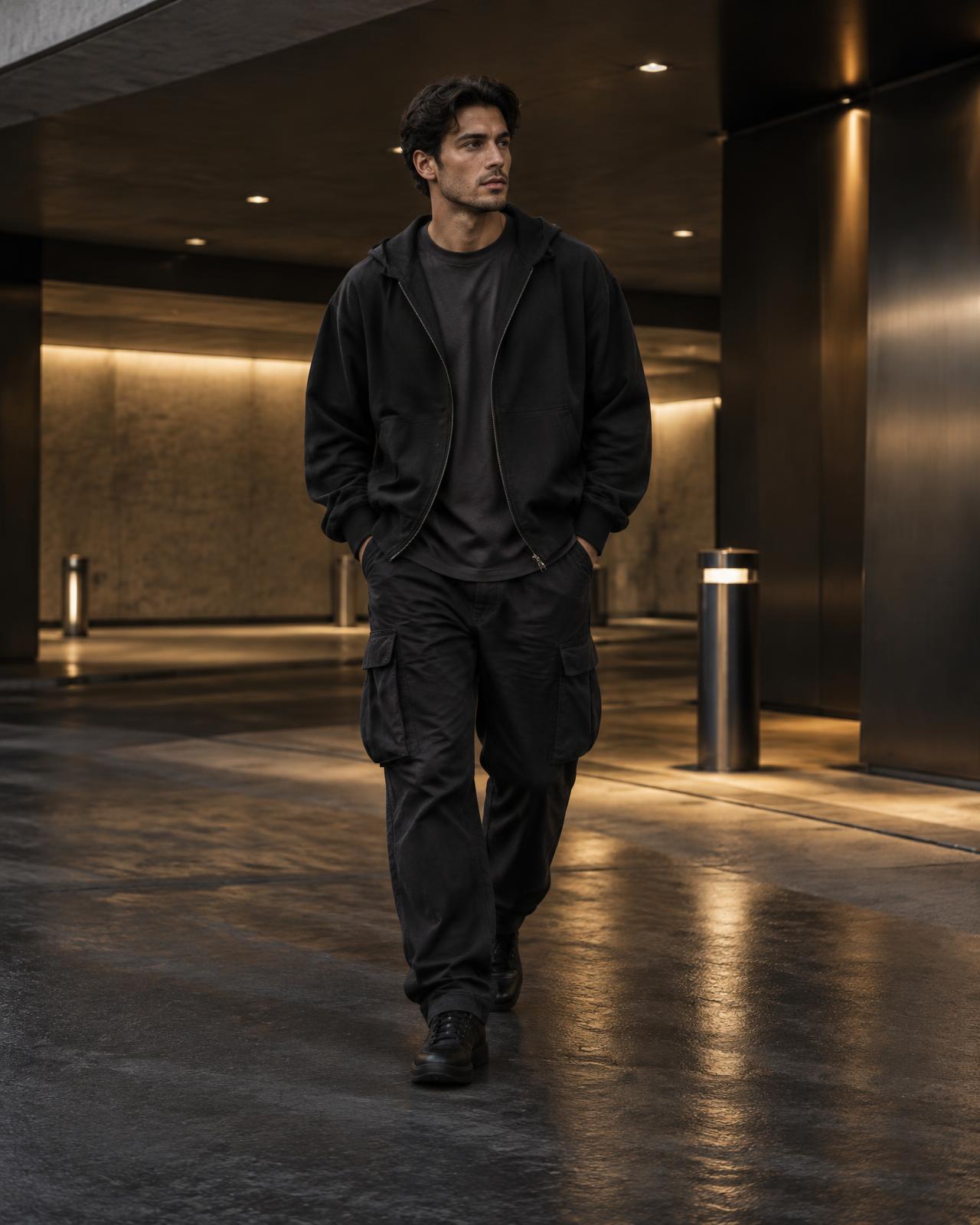 Male model in a cinematic urban CETIRI World editorial